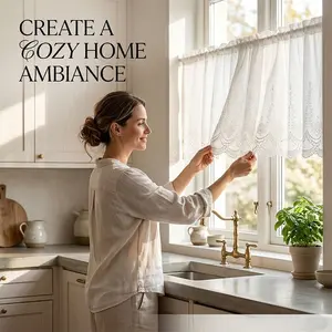 French Lace Curtain, Lace Fabric, Hollow Design, Wrinkle-Resistant, Easy Wash, Quick Dry, Sunlight Resistant, Kitchen/bathroom/patio