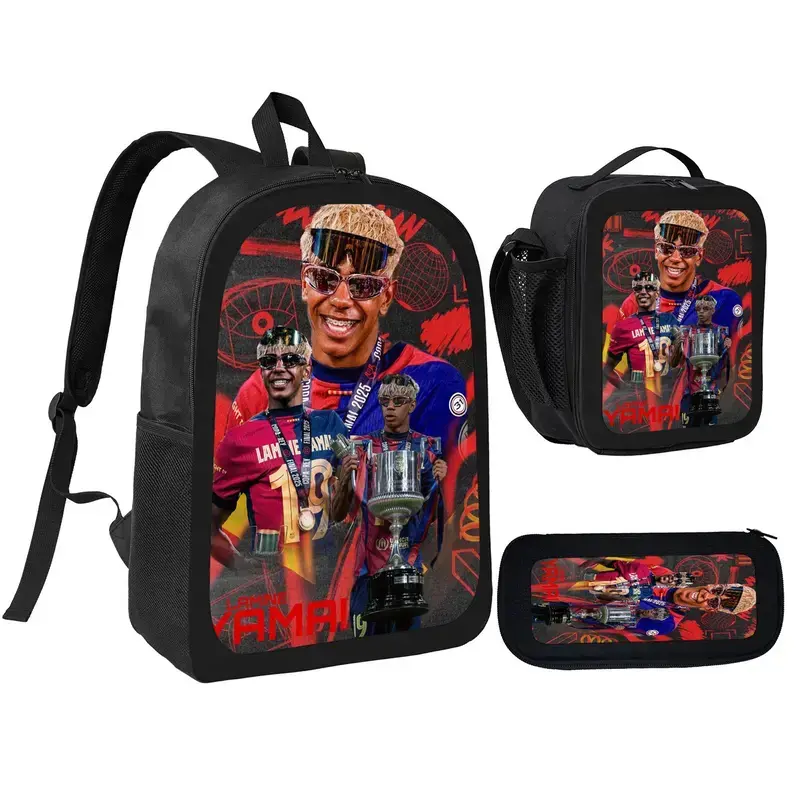 LAMINE YAMAL 3-Piece School Backpack Set for Kids, Large Capacity Water-Resistant Bookbag with Insulated Lunch Bag & Pencil Case, Travel Daypack for Elementary-Middle School Gym/Shoulder Bag b-37