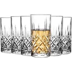 Set of 6 14 Ounce Highball Collins Tall Beverage Glasses, Glassware Cups for Drinks, Water, Beer, Soda