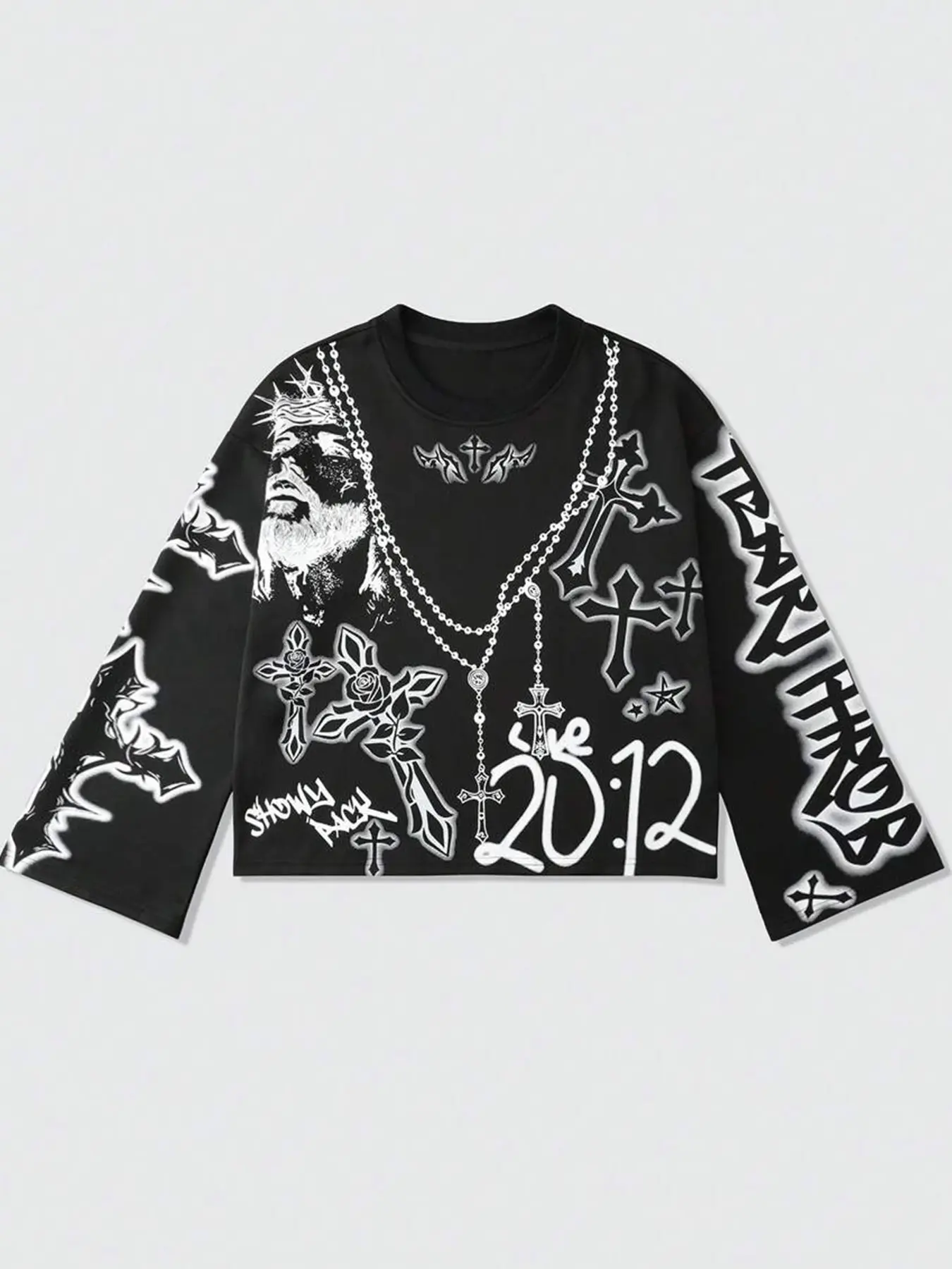 Men's Gothic Fitted Long Sleeve Knit Sweatshirt, Praying Hands Print, Fine Craftsmanship, Fashion Casual Daily Wear, Perfect for & Parties, Knitwear