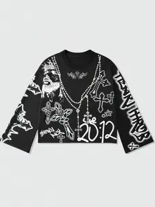Men's Gothic Fitted Long Sleeve Knit Sweatshirt, Praying Hands Print, Fine Craftsmanship, Fashion Casual Daily Wear, Perfect for & Parties