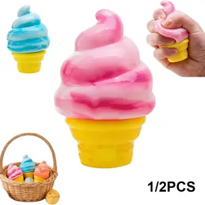 Ice Cream Squishy Squeeze Toy, Ice Cream Cone Squishy, Soft Slow Rising Jumbo Scented Cream Cone, Stress Relief Sensory Fidget Toy for Kids & Adults - Cute Kawaii Desk Toys, Birthday Party Favors, Summer Sensory Stress Relief