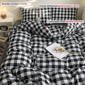 3pcs black and red ,brown Plaid Duvet Cover Set,1Pc Duvet cover+2Pcs Pillowcases(without comforter and pillow insert) 100g Polyester, Single Twin Double Queen Size, All Seasons Use