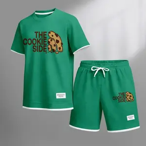 Men's The Cookie Print Waffle Fabric Short-Sleeved Shirt And Shorts Set