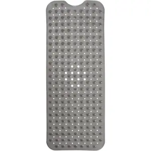 Bathtub Mat – 40 x 16 Inch Extra Long Non Slip Shower Mat – Anti Slip Grey Bath Mat with Suction Cups and Drain Holes – Bathroom Mat for Smooth Tubs and Shower Floors (40x16 Clear Grey)