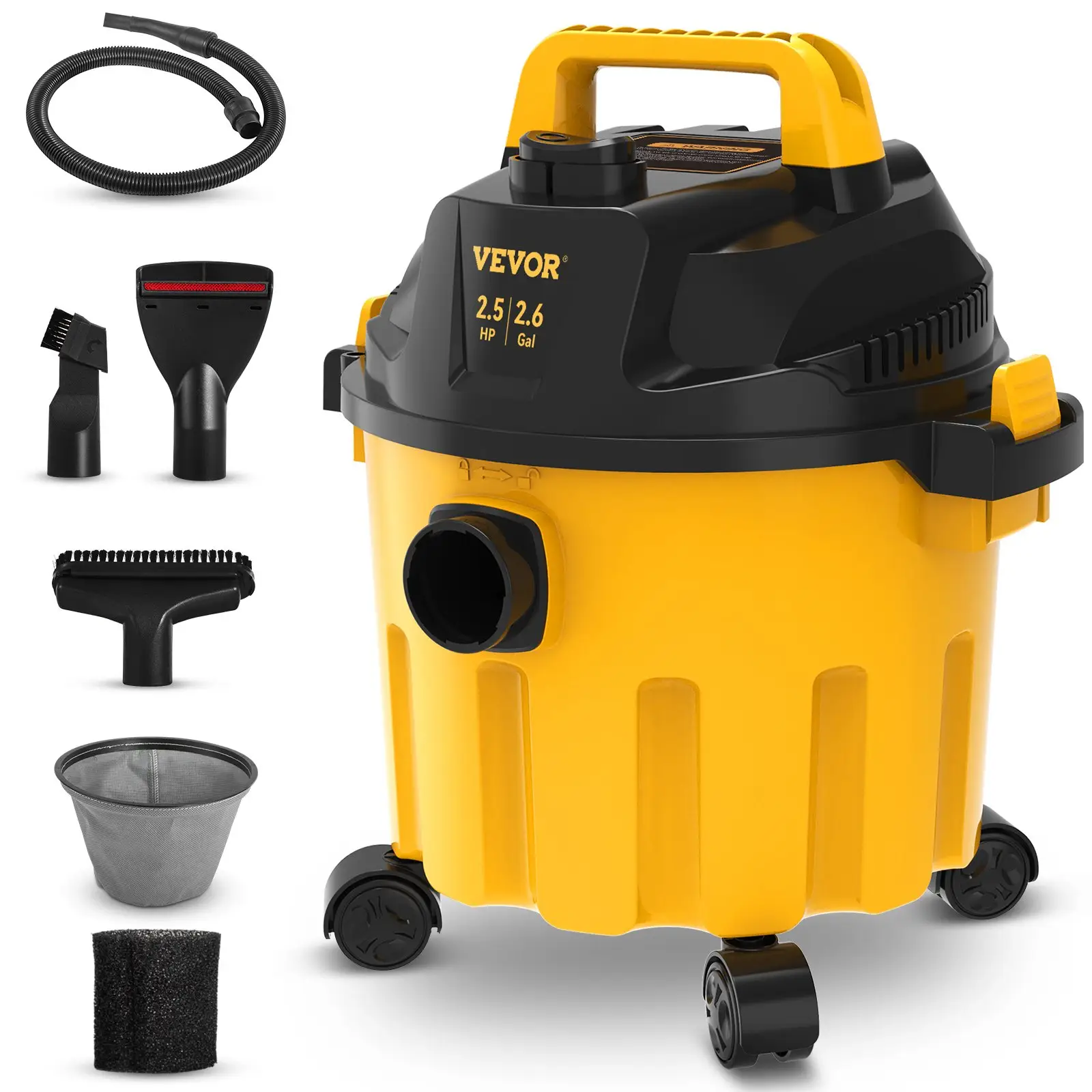 VEVOR Wet Dry Vac, Max 8 Gallon, 6 Peak HP, 3 in 1 Shop Vacuum with Blowing Function, Portable with Attachments to Clean Floor, Upholstery, Gap, Car,