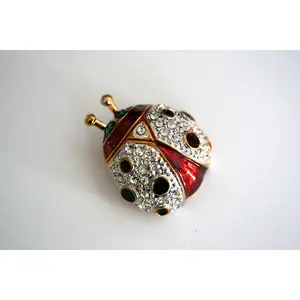 Vintage Large Ladybug brooch, Animal Ladybug Pin - - Red &Black Enamel, Crystals
