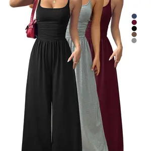 Women's Sexy Backless Jumpsuit, Spaghetti Strap Design, Smocked Bodice, Elegant One-Piece Romper, Ideal for Party Wear