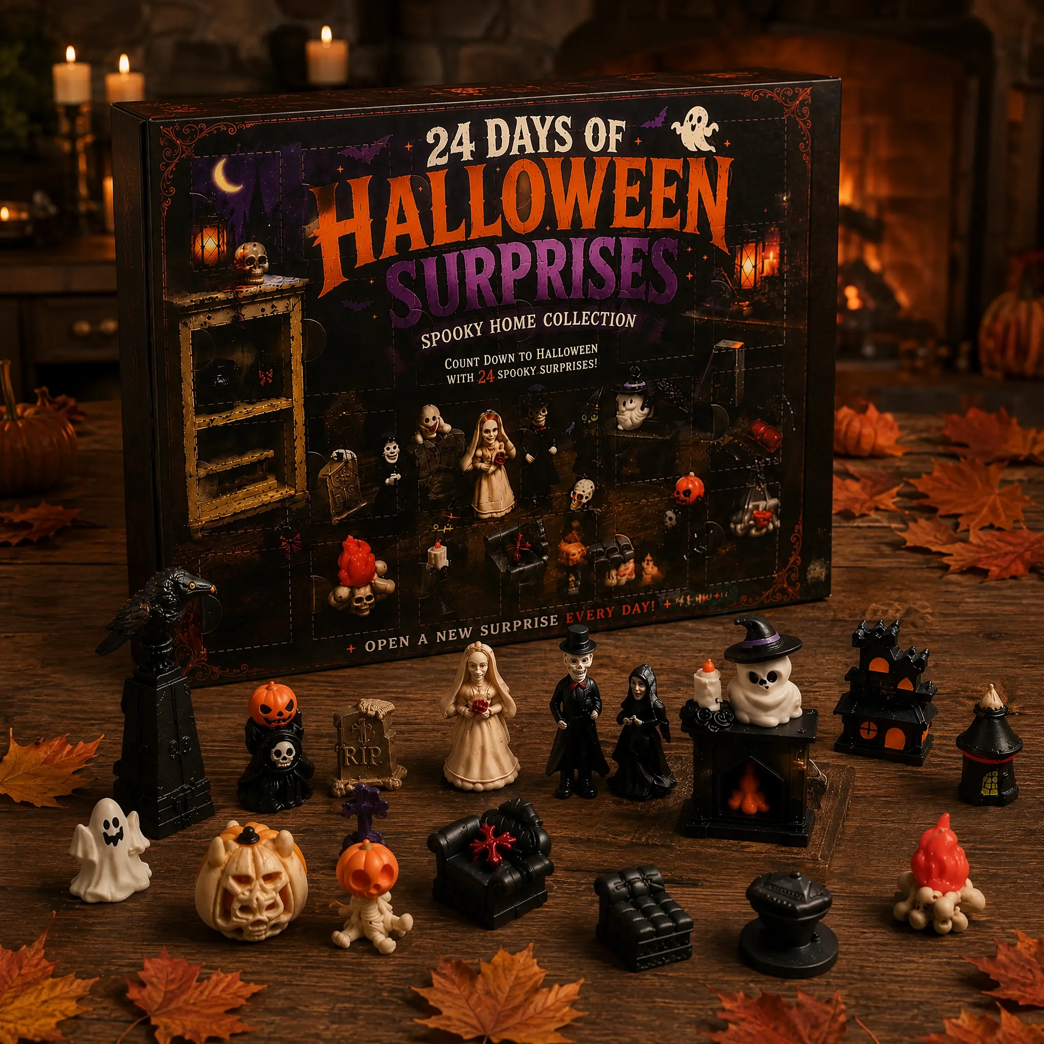 Halloween Advent Calendar 2027, 24 Nights of Fright Halloween Countdown Box with 24 Mini Spooky Figurines, 24 Days Surprise Blind Box for Home Desk Decor, Halloween Party Favors, Holiday Gift