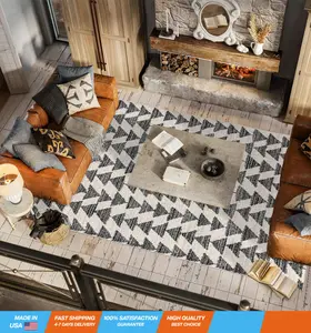 4 Aisha Moroccan Triangle Geometric Indoor Farmhouse Area-Rug Bohemian Minimalistic Easy-Cleaning Bedroom Kitchen Living Room Non Shedding, 4 X 6, Cream,Black