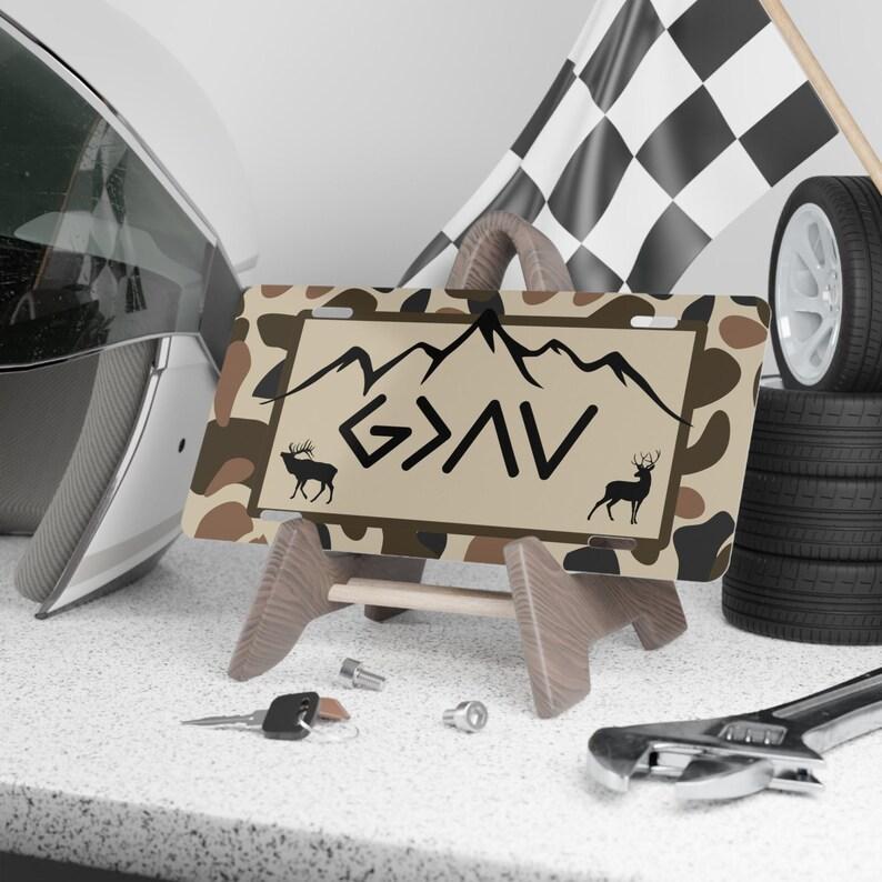 Camo Faith Truck Tag: God is Greater, Duck & Deer Tag, License Plate for Car or Truck, Accessories