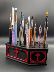 Vampire Hearts - Brush Holder (Handmade Gothic Vampire Inspired Coffin Shape Organizer for 27 Brushes Durable PETG Material with Rubber feet 4 inch by 6 inch)