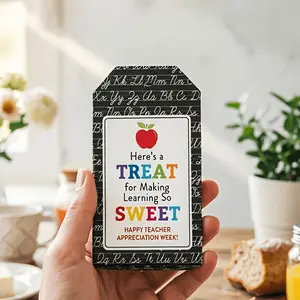 20 Pcs Happy Teacher Appreciation Week Gift Tags, Colorful Graffiti Font, Rainbow Letters, Blackboard Style, Apple Design