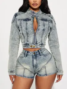 Starting Rumors Stretch Denim Moto Jacket - Vintage Wash