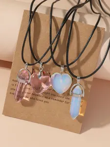 4pcs Glow-In-The-Dark Multicolor Crystal & Heart Design Colored Glaze Stone Good Friends/Couples Gift Necklace, Suitable For Women's Daily Wear