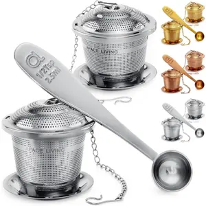 Tea Infuser Set of 2 with Tea Scoop and Drip Tray - Ultra Fine Tea Strainer for Loose Leaf Tea - Stainless Steel Tea Steeper for Superior Brewing Experience