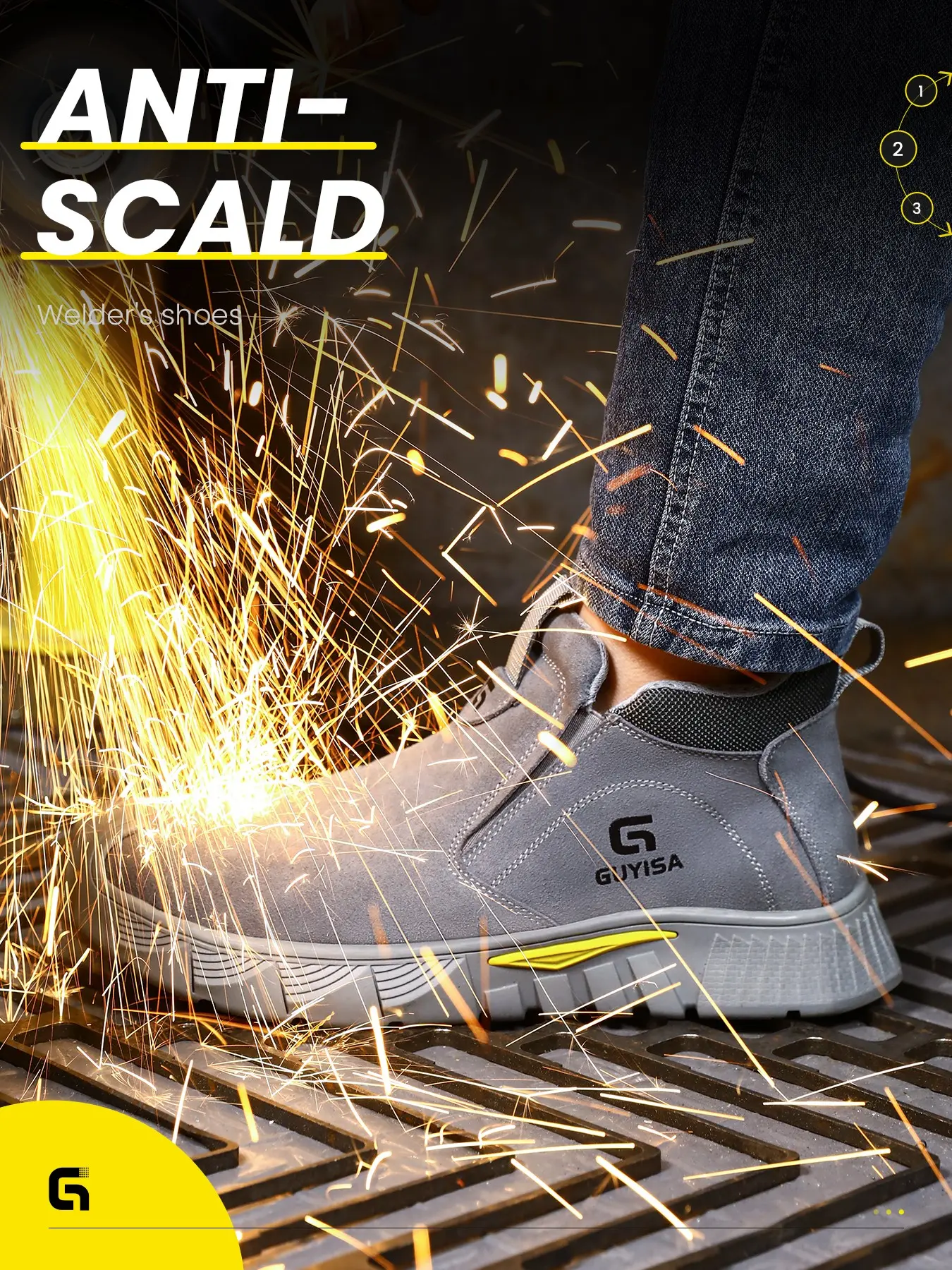 Men's Steel Toe Safety Shoes, Fireproof Anti-Scalding Slip-On Work Boots, Breathable Comfortable Construction Shoes for All Seasons