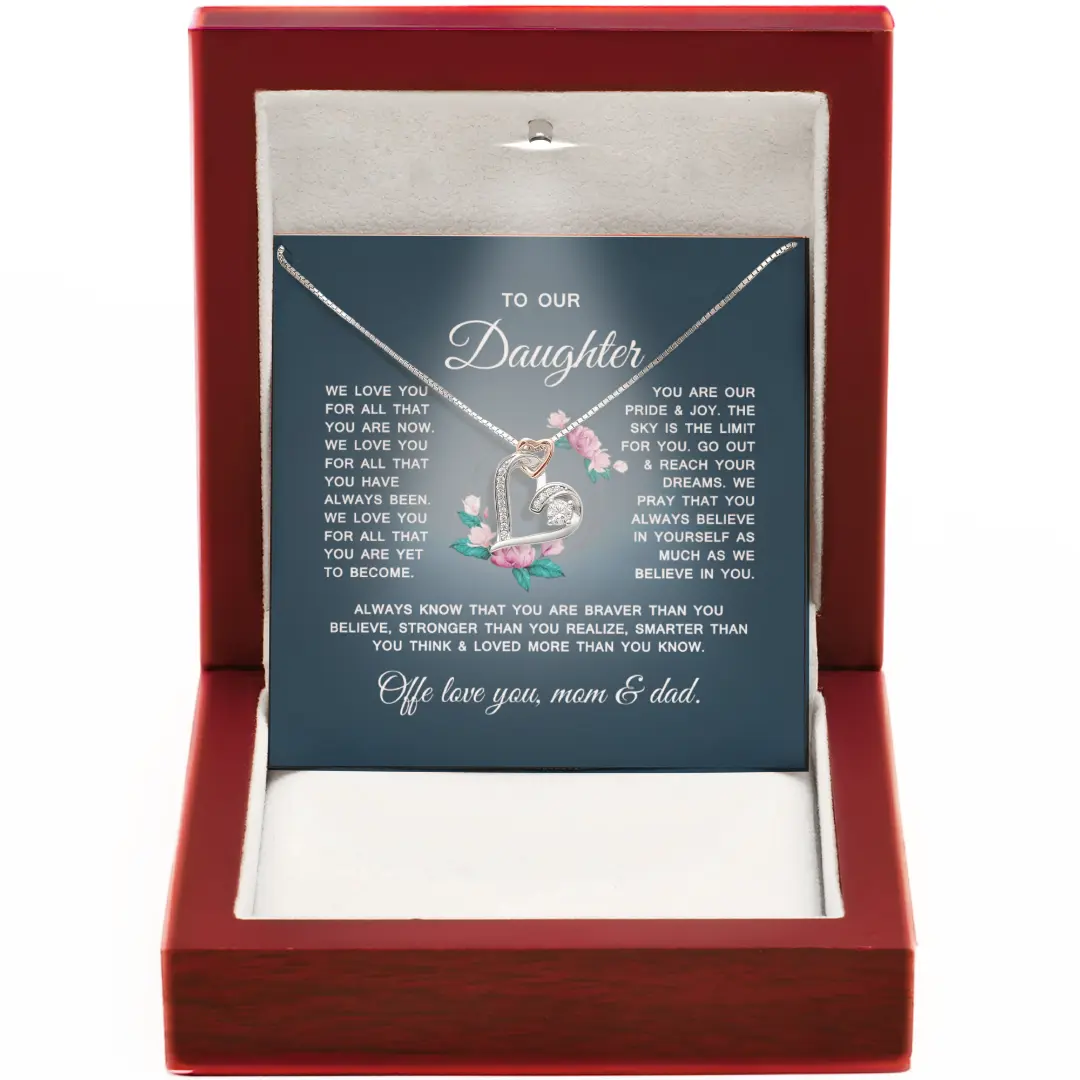 Daughter Gift from Mom and Dad - 14k Gold Love Knot Necklace with Message Card Perfect for Birthday Graduation or Special Days