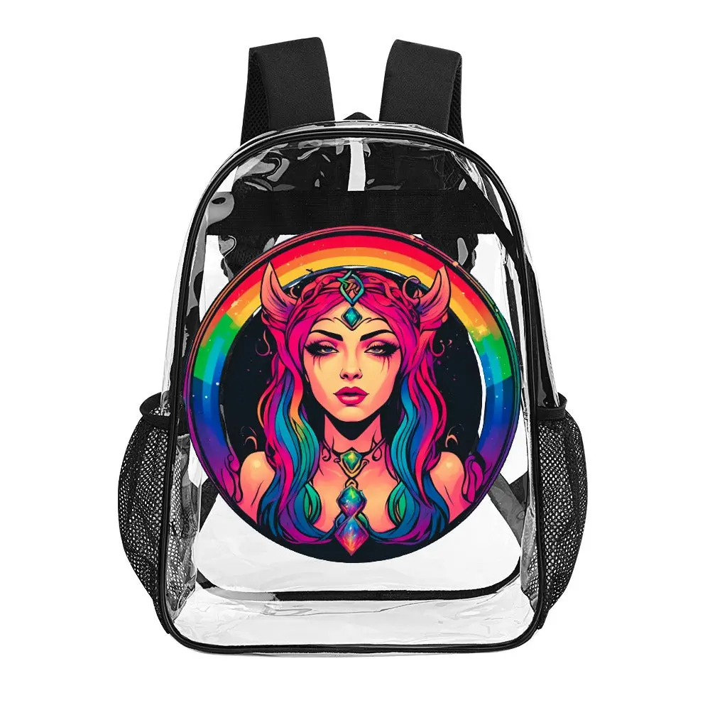 Student Witchy Rainbow Goddess"Logo Ladies" print Transparent Backpack school bag 17 inch 2024 New