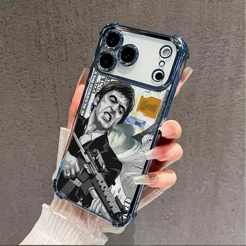 TPU Shockproof Protection Case for iPhone 17 Pro Max,16,15 Plus,14,13,12,11 & Smartphones - Custom Scar Face Painted Pattern, Transparent Full Coverage, 4-Corner Anti-Drop Resistance
