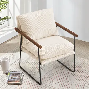 Furnimart Large Decorative Armchair with Sling Back, Comfortable Corded Fabric Armchair, Padded Reading Chair, Ideal for Living Rooms, Bedrooms, Dressing Rooms, and Home Offices