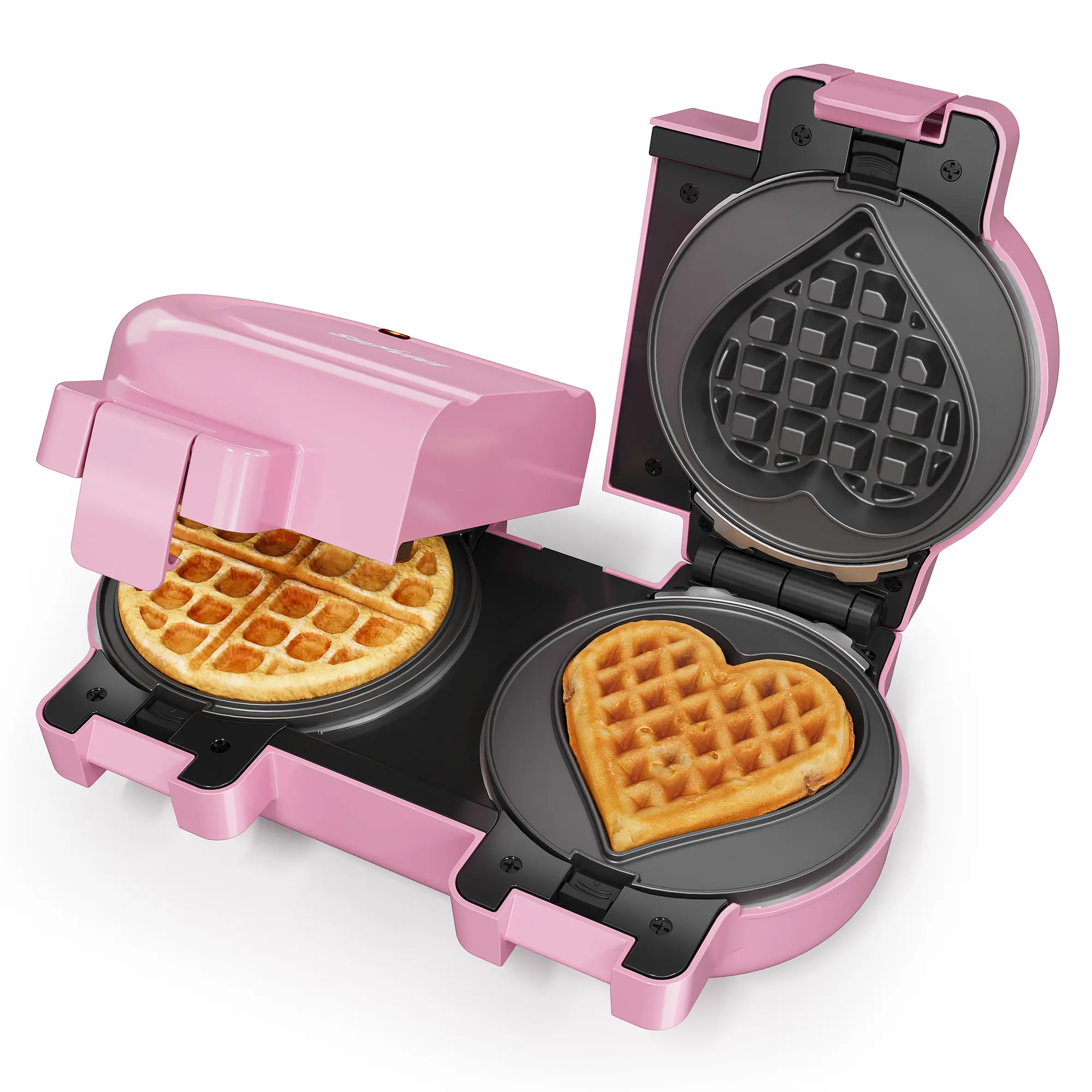 Sunvivi Cute Pink Dual Waffle Maker - Heart & Classic Nonstick Iron, Holiday Gift for Her