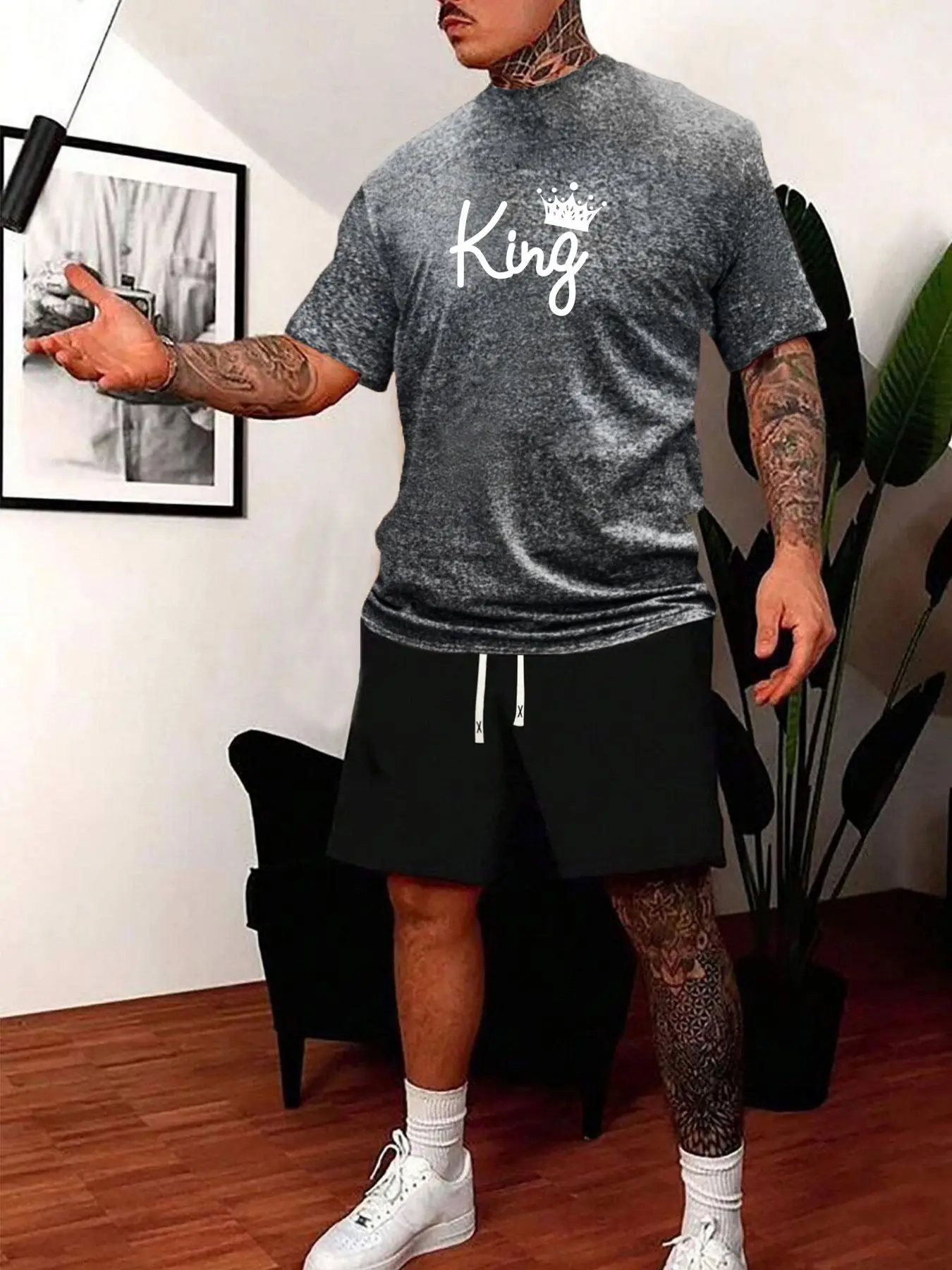 2 Pieces Men's Letter Graphic Drawstring Shorts Set, Summer Clothes Lounge Set, Casual Streetwear Printed Tee with Pocket Shorts, Men's Designer Outfi