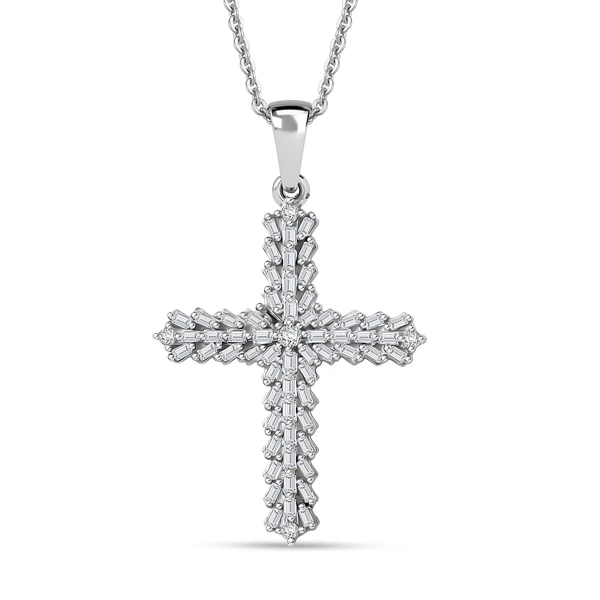 D'Joy Diamond 0.50 ctw Cross Pendant Necklace in Rhodium Over Sterling Silver (20 Inches)