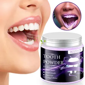 ROZINO Purple Oral Teeth Whitening Powder - Gentle Daily Sensitive Teeth Color Corrector, Natural Charcoal & Peppermint Oil Stain Remover for Fresh Breath & Radiant Smile, 1.76 oz
