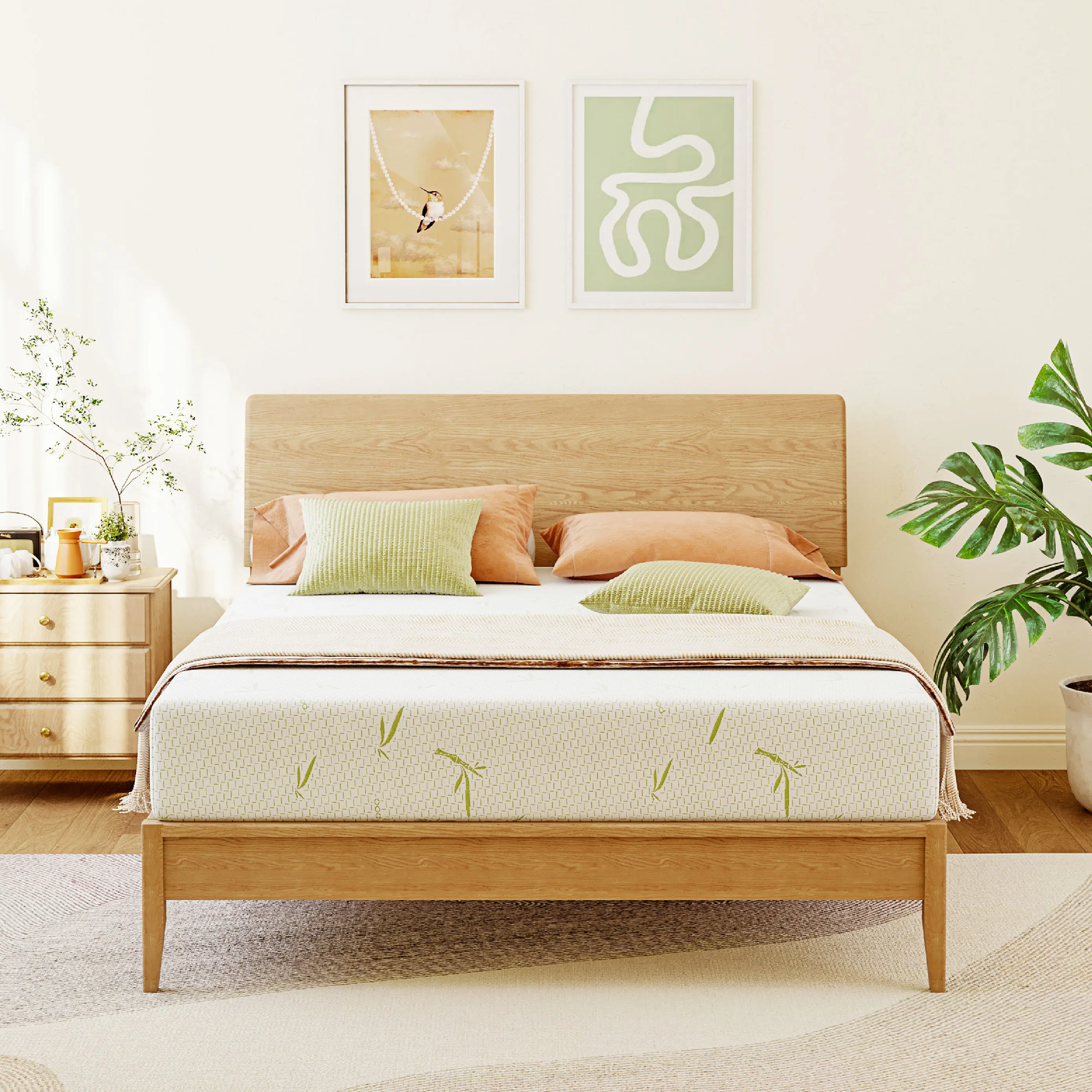 Dreamer Green Tea Gel Memory Foam Mattress with Bamboo-Rayon Fiber Cover, Twin Full Queen King Temperature Regulation Durable Moisture Absorption Ventilation