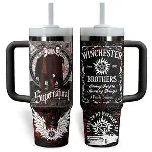 Winchester Bros 40oz Tumbler – Retro Supernatural Stainless Steel Cup, Fan Drinkware Gift