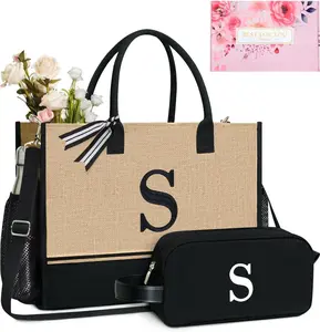 TOPDesign Personalized Initial Canvas Tote Bag, for Wedding, Birthday, Beach, Perfect Gifts for Women, Mom, Teachers, Friends