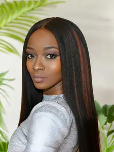 Kinky Straight Wig Yaki Synthetic Wigs, Soft and Fluffy Medium Length, Heat Resistant Fiber, Highlight Color P1b/30, Easy to Use