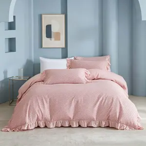 3-Piece Diagonal Strip Ruffled Duvet Cover Set , Includes 1 Duvet Cover and 2 Pillowcases (Without Insert), Hidden Zipper for Easy Removal and Washing, Soft and Comfortable, New Arrival, Ruffled Bedding Set, Striped Bedding Set
