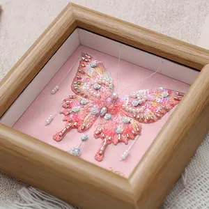 DIY French Beads Butterfly Embroidery Kit, Animal Theme, All-Season Fabric Craft Set, with Pearls & Sequins, for Beginners, Creative Handcrafted Butterfly Design with Step-by-Step Guide, Ideal Gift for Friends & Family