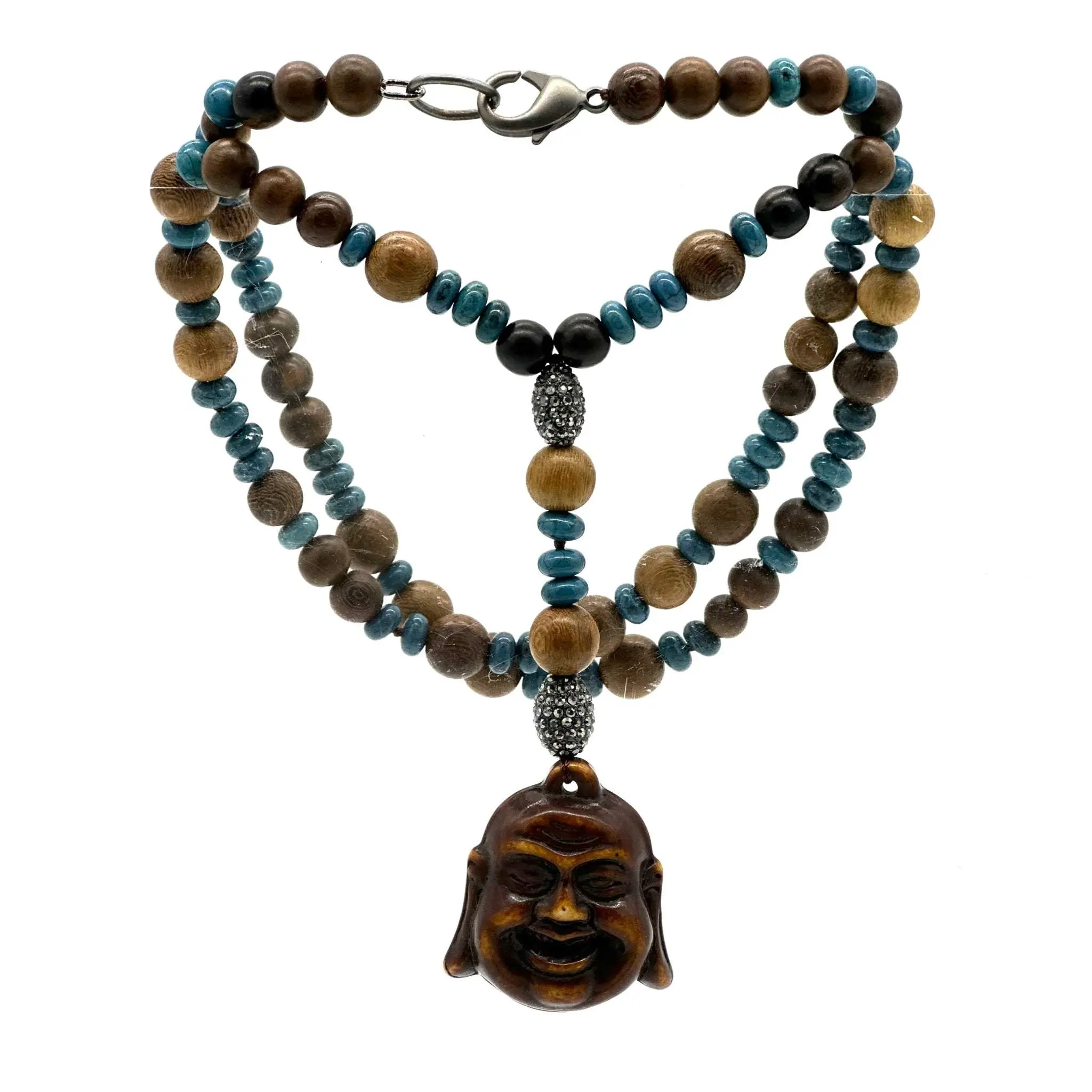 Hipchik Beaded Brown wood Buddha Necklace