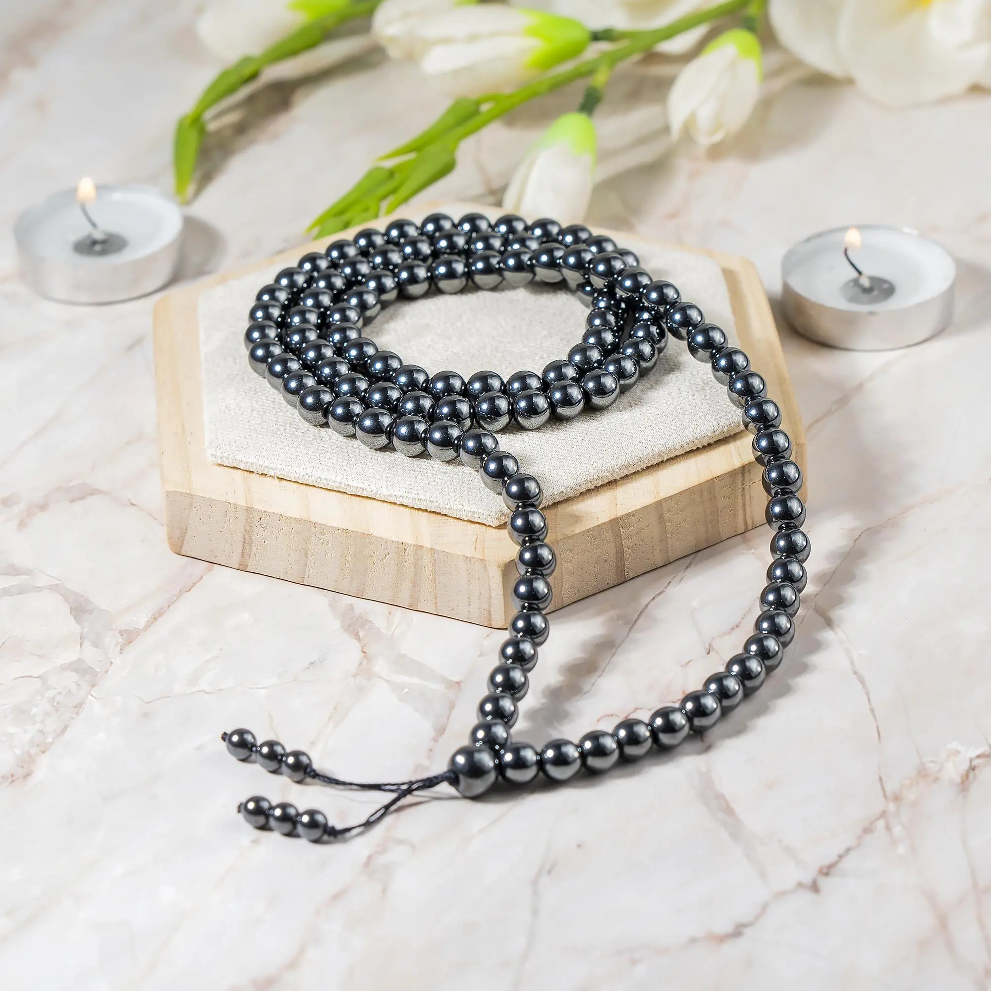 Hematite 108-Bead Mala Necklace | Meditation Prayer Beads | 8mm Gemstone Mala