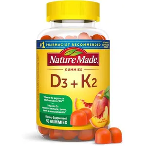 Vitamin D3 5000 IU with K2 Gummies, 50 Count, 25-Day Supply, Supports Strong Bones, Teeth, Muscles & Immune Health