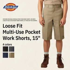 Dickies  Men's Loose Fit Work Shorts 15" Inseam, Two-Piece Waistband to Prevent Rolling, Easy-Care, Multi-Use Side Pocket Beige Man