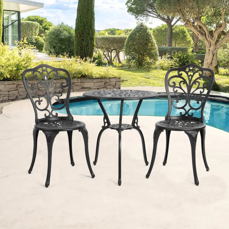 Best Choice Products Sturdy 3-Piece Outdoor Bistro Set - Rust-Resistant Cast Aluminum Patio Set with Round Table, 2 Chairs, Floral Design, Black