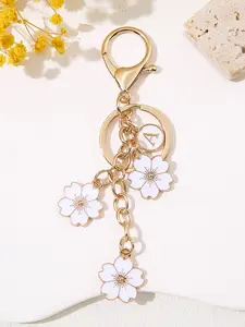 Stylish Initial Keychain, Dripping Flower Charm, Elegant Letter Key Ring for Women & Students, Perfect Accessory for Handbags & Backpacks, Floral Pattern Keychain, Fashionable Alloy Keychain