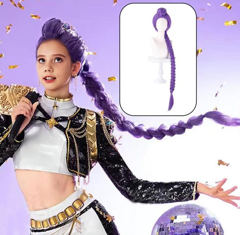 K-Pop Costume Kids Demon Cosplay For Girls Womens Hunter Purple Braid Wigs Rumi Costume Hair Zoey Wig Mira Wig Pop Singer Hair Halloween Cosplay Props