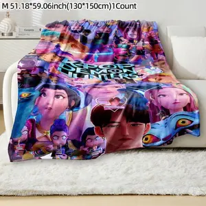 K-Pop Demon Hunter Character Poster Blanket, Soft Flannel Sofa Bed Cover, Blue, Perfect Gift For Fans, Christmas Blanket, Christmas Gift, Thanksgiving Blanket, Gift For Men & Women, Gift For Kids