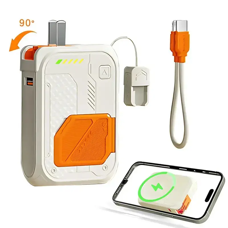 Magnetic 10000mAh Portable Charger Summer Sale Power Bank, Retractable USB-C Cable Fast Charging Powerbank, Foldable Wall Plug Compact Lightweight Travel Essential for iPhone Samsung Android