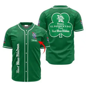 Personalized Saint Patrick's Day Pabst Blue Ribbon Baseball Jersey - Pabst Blue Ribbon Jersey Shirt For Men Women, PBR Beer Shirt