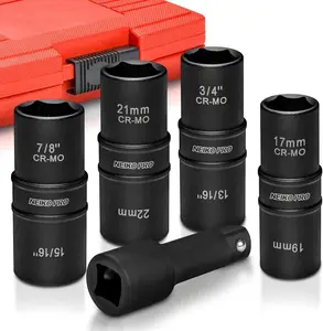 1/2-Inch-Drive Impact Socket Set, Flip Socket Set, Chrome Moly Steel, Includes 3-Inch Bar Extension, 8 Deep SAE and Metric Sizes, 5 Pieces
