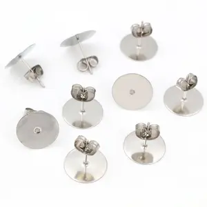 No Fade 100pcs/lot Stainless Steel Blank Earring Stud Fit 12mm Cabochon Cameo Settings DIY Jewelry Making Accessories Supplies