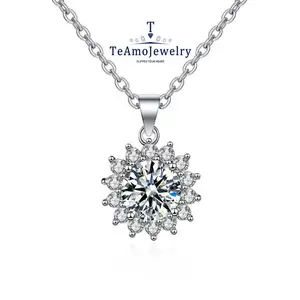 【L-012】S925 Moissanite Necklace, Sunflower Shape Lady's Favorite, Fashion Accessories for Daily Wear Party Holiday, Unique and Elegant Design Gift Jewelry For Girlfriend