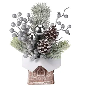 Ayieyill Small Christmas Tree, Artificial Mini Tabletop Christmas Decorations with Christmas Ornaments, for Home Party Thankgivings Christmas Decor Indoor, Silver Ayieyill