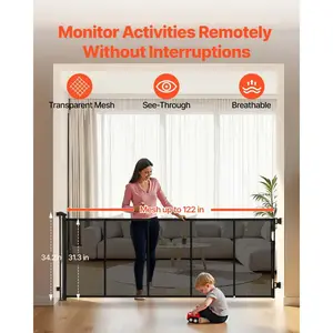 VEVOR Retractable Baby Gate, Extends to 122 inch Extra Wide, 31.3 inch Tall, with Reinforced Fiberglass Strips, Avoids Crawling Through, Mesh Dog Gate for Decks, Doorways, Garages, Indoor, Black